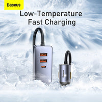 Baseus Share Together PPS Multi-port Fast Charging Car Charger with Extension Cord 120W 3U+1C-Gray
