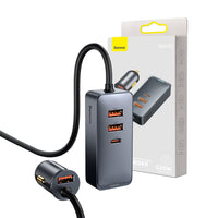 Baseus Share Together PPS Multi-port Fast Charging Car Charger with Extension Cord 120W 3U+1C-Gray
