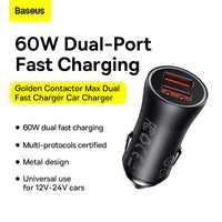 Baseus Golden Contactor Max Dual Fast Charger Car Charger U+U 60W
