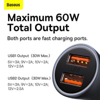 Baseus Golden Contactor Max Dual Fast Charger Car Charger U+U 60W
