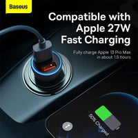 Baseus Golden Contactor Max Dual Fast Charger Car Charger U+U 60W
