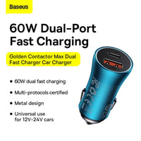 Baseus Golden Contactor Max Dual Fast Charger Car Charger U+C 60W
