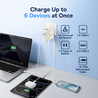 Baseus EnerCore CG11 Universal Travel Adapter with Retractable Cable 2AC+2U+2C 70W Off-White
