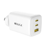 iQuick NANO ENERGY 2 65W PD3.0 Dual USB-C and USB-A Ports Charging Adapter-White
