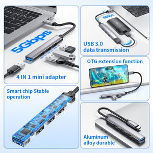 hoco HB26 4 in 1 adapter(Type-C to USB3.0+USB2.0 - metal gray