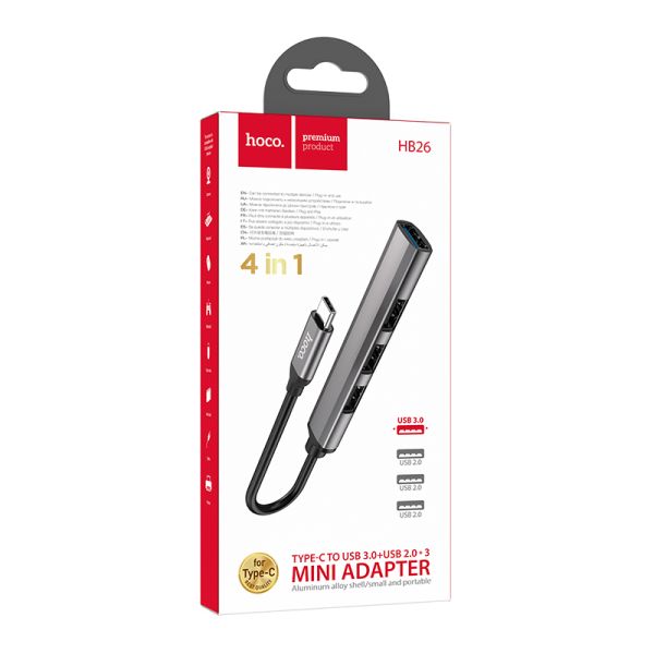 hoco HB26 4 in 1 adapter(Type-C to USB3.0+USB2.0 - metal gray