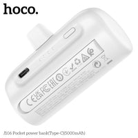 Hoco J106 5000mAh Pocket Power Bank With USB-C Connector - White
