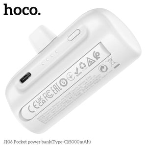 Hoco J106 5000mAh Pocket Power Bank With USB-C Connector - White