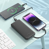 Hoco J118 10000mAh With Built In Charging Cable Speed Energy Power Bank - Black
