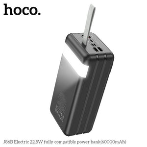 Hoco J86B 60000mAh 22.5W Powermaster Power Bank With LED Lamp - Black