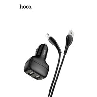 Hoco Z36 Dual USB-A Car Charger With Lightning Cable - Black
