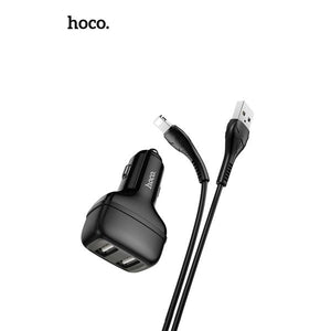 Hoco Z36 Dual USB-A Car Charger With Lightning Cable - Black