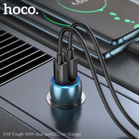 Hoco Z48 40W Dual Port USB-C Metal Car Charger With Lightning Cable - Gray
