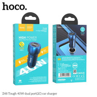 Hoco Z48 40W Dual Port USB-C Metal Car Charger With Lightning Cable - Gray
