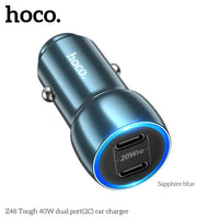 Hoco Z48 40W Dual Port USB-C Metal Car Charger With Lightning Cable - Gray
