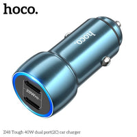 Hoco Z48 40W Dual Port USB-C Metal Car Charger With Lightning Cable - Gray
