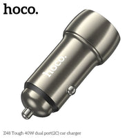 Hoco Z48 40W Dual Port USB-C Metal Car Charger With Lightning Cable - Gray
