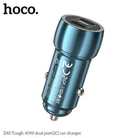 Hoco Z48 40W Dual Port USB-C Metal Car Charger With Lightning Cable - Gray
