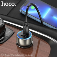 Hoco Z48 40W Dual Port USB-C Metal Car Charger With Lightning Cable - Gray
