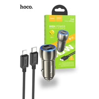 Hoco Z48 40W Dual Port USB-C Metal Car Charger With Lightning Cable - Gray
