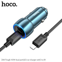 Hoco Z48 40W Dual Port USB-C Metal Car Charger With Lightning Cable - Gray
