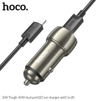 Hoco Z48 40W Dual Port USB-C Metal Car Charger With Lightning Cable - Gray
