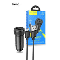 Hoco Z49 Dual USB-A Car Charger With Micro USB Cable - Black
