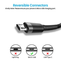 iQuick Braided Double Side Insertion Micro USB to USB-A Fast Charging Cable
