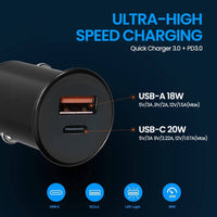 iQuick CQ2 38W Fast Car Charging USB-A & USB-C Ports
