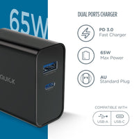 iQuick GaN 65W PD3.0+QC3.0 Fast Charging Adapter
