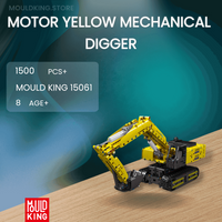 MOULD KING 15061 Motor Yellow Mechanical Digger with 1500 Pieces
