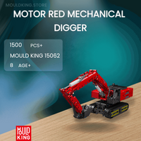 MOULD KING 15062 Motor Red Mechanical Digger with 1500 Pieces
