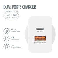 iQuick GaN II 20W PD3.0+QC3.0 Dual Ports Charging Adapter - White
