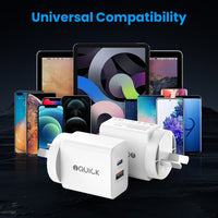 iQuick GaN II 20W PD3.0+QC3.0 Dual Ports Charging Adapter - White
