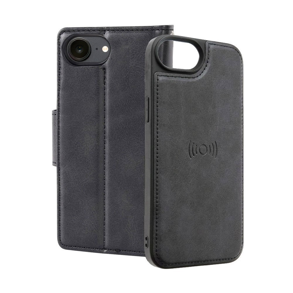 Hanman 2 in 1 Detachable Magnetic Flip Leather Wallet Cover Case for iPhone 16e-Black