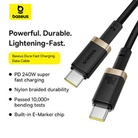 Baseus Dura Fast Charging Data Cable USB-C to USB-C 240W 1M-Gold Black