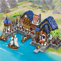 JIESTAR Building Blocks MOC 89152 Castle Harbor Medieval 2979pcs lighting effect toy