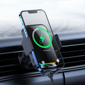 Baseus Halo Car Phone Holder With 15W Induction Charger For A Sheet Of Paper (SUDD000001)-Black