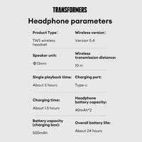 Transformers TF-T27 ANC Active Noise Cancellation Earphones
